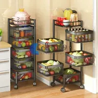 Storage Holders Racks Rak Penyimpanan Dapur 3 4 5 Susun Keranjang Putar Logam Stackable Organizer Sayur Buah Kubus dengan Roda 230328