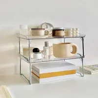Storage Holders Racks 1pc Transparent Pet Desktop Shelf With Elevated Dormitory Folding For Layered Office Workstation Debris 231011