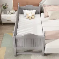 Nordic Beech Child Bed for Living Room Three-sided Guardrail with Ladder Children Beds Light Luxury Toddler Bed for Baby Room