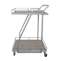 DISMANT Hot Sale 2020 New Design Brushed 2 Tier Silver Metal And Wooden Bar Cart With Handrails