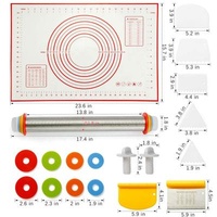 Durable Wholesale Dough Roller Stainless Steel Pin With Adjustable Thickness Rings And Silicone Pastry Mat