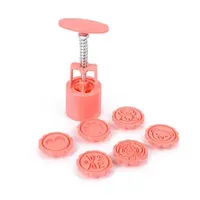 Moon Cake Mold 6 PCS, MID Autumn Festival DIY Hand Press Cookie Stamps Pastry Tool Moon Cake Maker, Flower Mode Patterns 1 Mold 6 Stamps 50g (White)