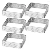 Baking Tools Perforated Tart Ring Stainless Steel Tartlet Molds Square Shape Mould Cake Circle French Pastry Tool 5 Pack