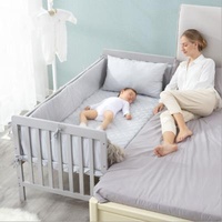 Modern Kids Bed Pine With Guardrail Widened Splicing Bed Height Adjustable Bed