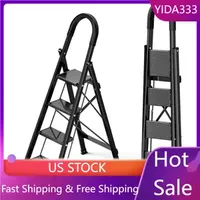 Step Ladder 4 Step Ladder Folding Step Stool W/Wide Anti-Slip Pedal&Handrail Decorative Aluminum 330lbs Capacity Black