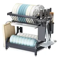 Kitchen Accessories Storage Holders Dish Drying Rack Drain Basket Double Layers Metal Dish Racks