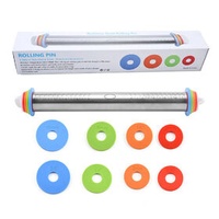 Wholesale 17 inch Baking Kit French Adjustable Measuring Pastry Dough Rolling Pin With 4 Removable Thickness