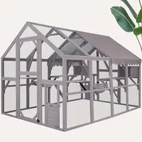 Large Catio Outdoor Enclosures Wooden Cat House with Sleeping Houses, Bridges, Walks, UV Proof Cover 74" H 110"" L"