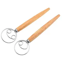 Danish Dough Whisk Blender Dutch Bread Whisk Egg Beater Flour Mixer Wooden Handle Pizza Pastry Biscuits Baking Tools W0008