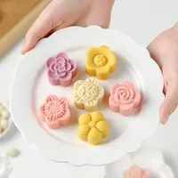 Baking Tools 20g Flower Mini Moon Cake Mold Hand-pressed Household 30g Fondant Pastry Accessories 1 Barrel 6 Stamps