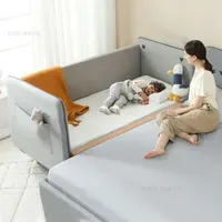 Modern Solid Wood Children Beds for Living Room Soft Package Kids Bed with Guardrails Comfortable Toddler Bed for Baby Room
