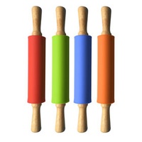 Silicone Rolling Pin with Wood Handle Solid Pastry Roller Non-stick Silicone Baking Tools
