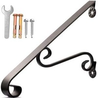 Wrought Iron Handrail Wall Mounted Hand Railing Fit for 1-2 Steps for Black Outdoor Porch Steps