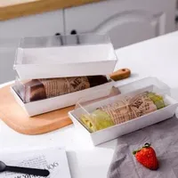 Swiss Roll Plastic Containers Sandwich Paper Box with Clear Lids Muffin Cheese Pastry Dessert Box Sushi Fruits Display Food Storage Holder Cupcake Container Box