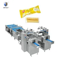 Automatic Food Packing and Feeding Line Form Fill Seal Wrapping Flow Packaging Packing Filling Machine for Caramel Treats, Egg Rolls Wafer Chocolate Pastry