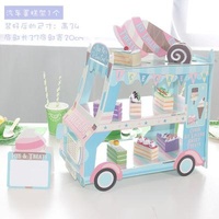 Cakecup Pastry Dessert Display Cake Stand Set Birdcage Car Shape Pink/Rose Dot Paper Cake Shelf Blue