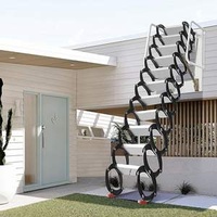 Wall-Mounted Folding Stairs Folding Loft Staircase with Handrails Telescoping Attic Ladder with Pull Down System