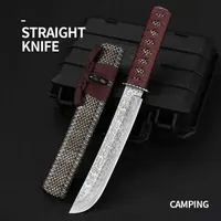 Outdoor Damascus steel wooden knives patterned steel hand forged steel knives sharp guardrail removal knives self-defense knives W240919