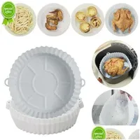 Baking & Pastry Tools New Reusable Air Fryer Sile Tray Easy To Clean Suitable For Round Pizza Grill Non-Stick Pans Mat Baking Accessor Dhhge
