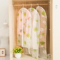 Transparent closet Hanging Garment Bags flower Printed with Silver Trim Zip