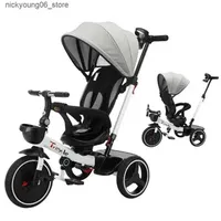 Strollers# Baby Tricycle 6-in-1 Baby Push Bike Steer Stroller Detachable Guardrail Adjustable Canopy Safety Harness Folding Pedal L240910