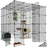 Cat Kennels Carriers Large Cage Enclosures Indoor Detachable Metal Wire Diy Playpen Kitten Crate Exercise Place Ideal Drop Delivery Dhkhi