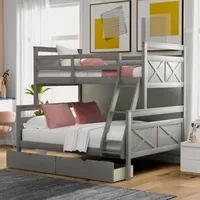 Twin over Full Bunk Bed with Ladder, Two Storage Drawers, Safety Guardrail, Split Child Double Bed, Youth Single Bed