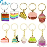 Customized Quality Enamel Cute Foods Dessert Snack Pastry Birthday Cake Cupcake Keychains Keyrings Pendant Custom Cake Keychain