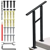 Jh-Mech Hand Rail Adjustable Porch Railing Step Handrail with Assembly Kit Wrought Iron Outdoor Handrails