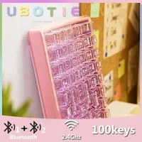 UBOTIE Transparent Pink Membrane Keyboard and 2.4GHz USB Cordless Full Size Wireless Keyboard for Mac IOS Phone LaptopLX241031