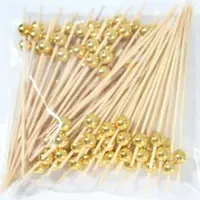 Disposable Bamboo Gold and Silver Beads Fruit Pastry Pick
