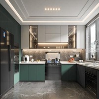 Manufacturer Kitchen Cupboards With PVC Membrane Door Panels And Backsplash