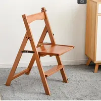 Solid wood household ladder four-step indoor folding ladder chair multi-functional dual-use handrail climbing ladder stool herri