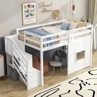 Twin Loft Bed,Unique Kids Loft Bed with Storage Staircase,Window,Full-Length Guardrails & Sturdy Wood Frame,Kids Twin Loft bed