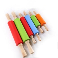 Viable Non-Stick Silicone Rolling Pin Wooden Handle Pastry Dough Flour Roller Kitchen Baking Tool For Pasta Cookie Dough