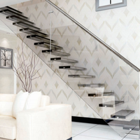 Side-Mount Tempered Glass Stair Railing System 12mm Tinted Panels And Aluminum Handrail