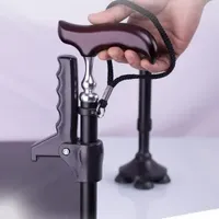 Elegant Solid Wood Telescopic Elderly Crutch Ultra-Light Four-Legged Non-Slip Walking Aid with Aluminum Alloy Handrail