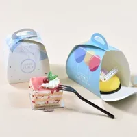 Custom Printed Logo Handle Carry Small Cake Dessert Pastry Takeaway Paper Packaging Box