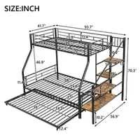 Twin over Full Size Metal Bunk Bed with Trundle and Storage Staircase,Versatile Bed Kids bed w/ full-length guardrail,Black