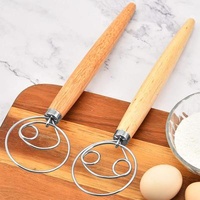 Sustainable Premium Danish Stainless Dutch Dough Mixer Kitchen Bread Beater Bread Beater Dough Wooden Handle For Baking Bread Pastry