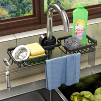 Adjustable kitchen sink draining rack sponge dish clothes storage racks space aluminum faucet