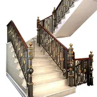 Stair Interior Design Custom High Quality Solid Wood Handrail Metal Railing