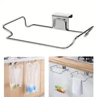 Kitchen Trash Rack Cabinet Door Garbage Bags Holder Stainless Steel Metal Wire Closet Hanging Grocery Bags Storage Organizer Holder Racks Bathroom Garage HW0317