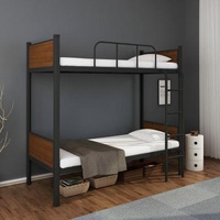 Contemporary Heavy Duty Dorm Furniture Metal Bunk Bed With Wooden Guardrails