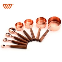 8 pieces Walnut Handle Rose Gold Measuring Spoon Set Pastry tool