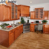 Solid Wood Kitchen Cabinet with Wall Hang Cabinet and PVC Membrane Surface Treatment